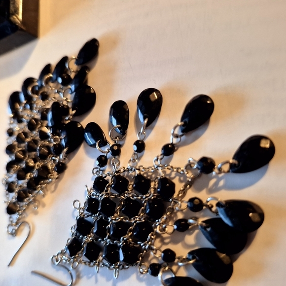 Elegant Black And Silver Chandelier Beaded Earrings - Picture 6 of 6